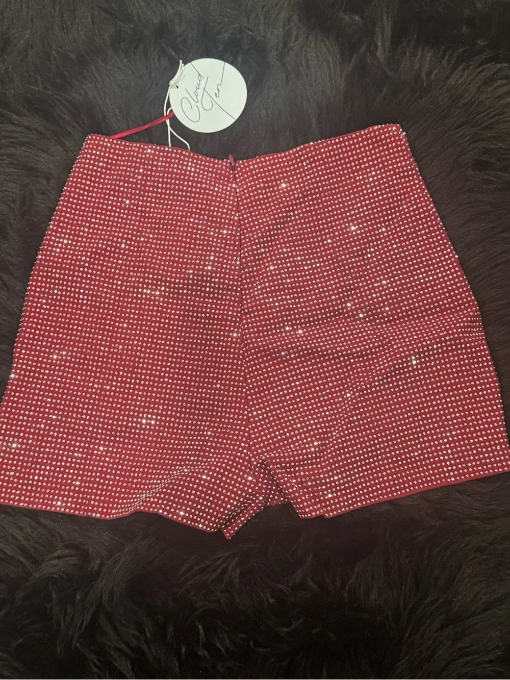 Crystal-Embellished Red Women’s Shorts
